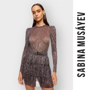 NWT Sabina Musayev Metallic Monique Mini Dress, Size M, MSRP $232